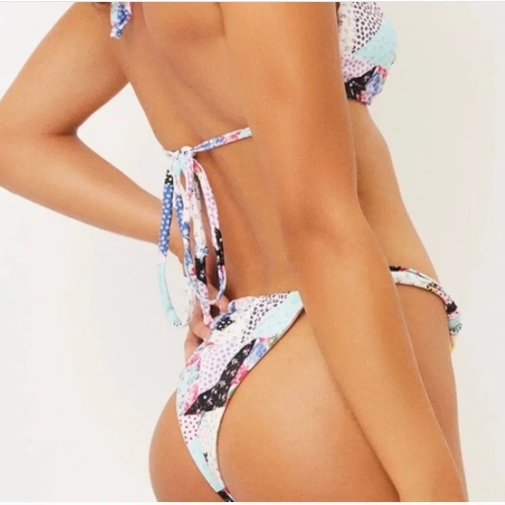 NWT Frankies Bikinis Gabe High Cut Bikini Bottom in Patchwork Size Large - Picture 2 of 13